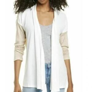 Bobeau Ivory Oatmeal Waffle Long Sleeve Open Cardigan - Size Large